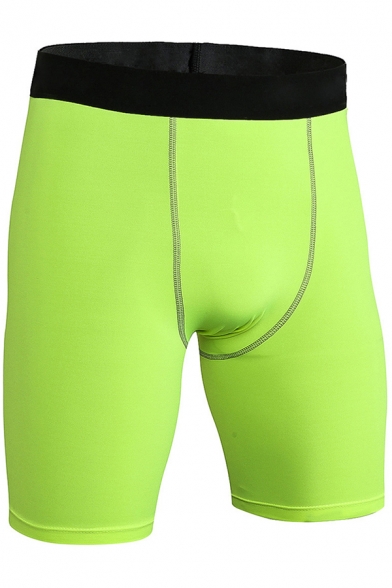 Novelty Mens Shorts Contrast-Waistband Flatlock Seam Quick-Dry Stretch Skinny Fitted Sport Shorts