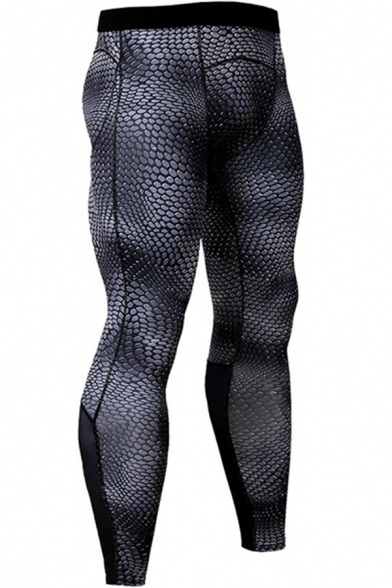 Basic Mens Pants 3D Allover Geometric Print Panel Quick-Dry Elastic Waist Skinny Fitted 7/8 Length Sport Pants