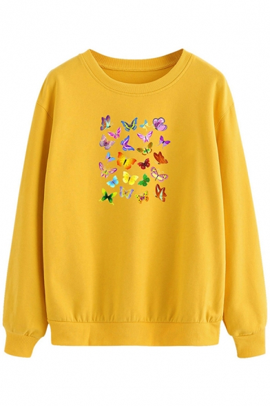 Colorful Womens Sweatshirt Butterfly Pattern Loose Fit Long Sleeve Crew Neck Pullover Sweatshirt