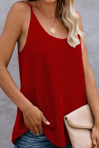Fancy Women's Tank Top Color Block Scoop Neck Regular Fitted Knitted Cami Top