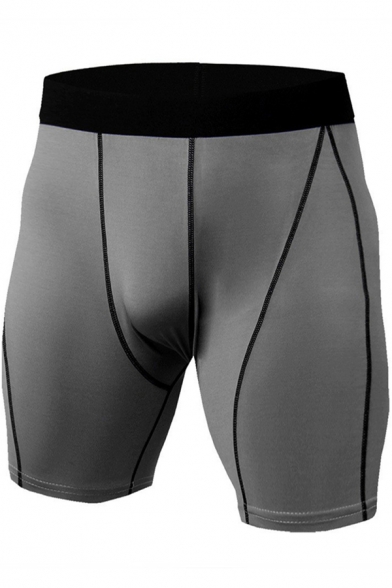 Mens Shorts Chic Contrasted Topstitching Quick-Dry Stretch Skinny Fitted Sport Shorts