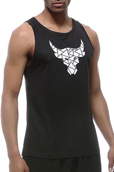 Mens Tank Top Unique Geometric Animal Head Pattern Quick Dry Air Mesh Slim Fitted Sleeveless Crew Neck Tank Top