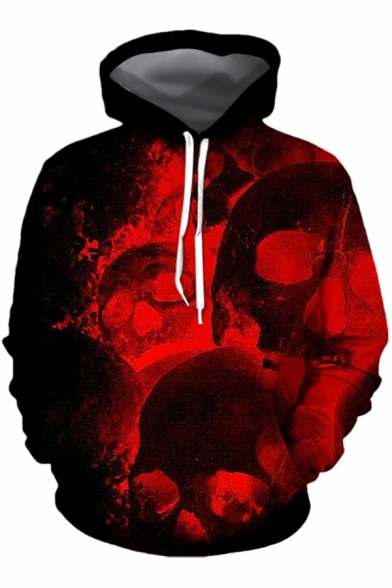 New Fashion Halloween Blood Face 3D Printed Black Long Sleeve Drawstring Pullover Hoodie
