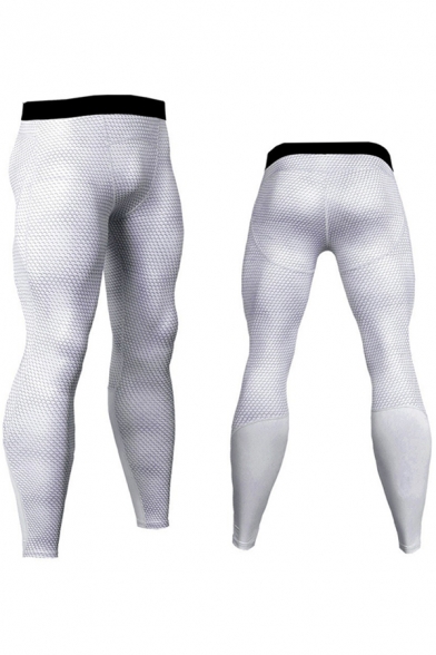 Basic Mens Pants 3D Allover Geometric Print Panel Quick-Dry Elastic Waist Skinny Fitted 7/8 Length Sport Pants