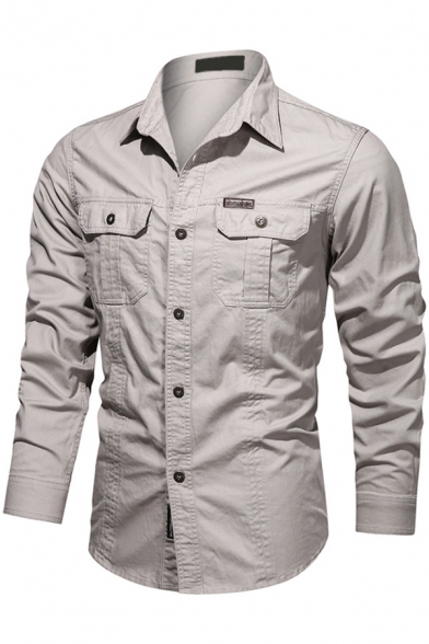 Spirio Mens Casual Long Sleeve Shirt Button Down Cotton Flap Pockets Checked Shirt 