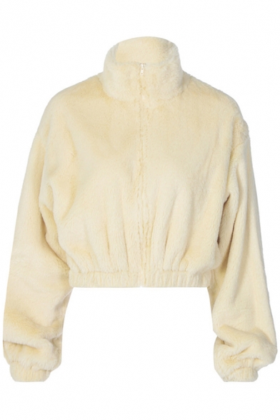 Womens Cardigan Sweatshirt Fashionable Solid Color Plush Zipper up Mock Neck Regular Fitted Long Sleeve Cardigan Sweatshirt