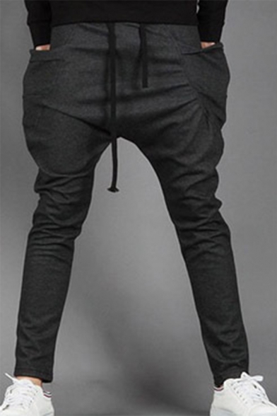 Men's New Fashion Solid Color Button Down Front Drawstring Waist Low Crotch Casual Sweatpants Pencil Pants