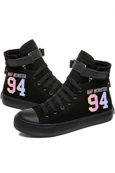 All-Match Shoes Number 92 Printed Canvas Shoes in Black