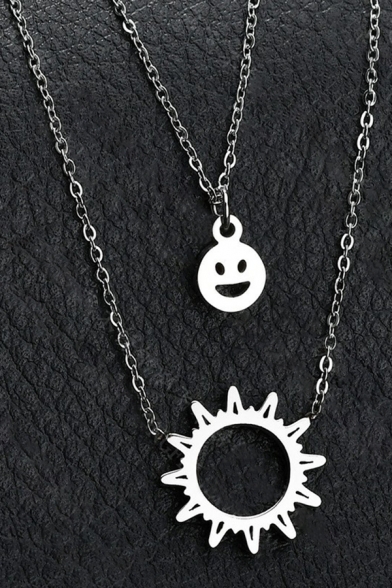Creative Sweater Necklace Smiley Sun Pendant Double-Layer Short Sweater Necklace
