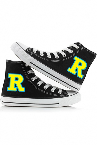 Fashion Shoes Street Letter R Printed Canvas Shoes in Black