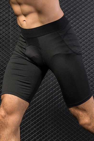 Mens Shorts Trendy Contrasted Elastic Waistband Skinny Fitted Stretch Quick-Dry Sport Shorts