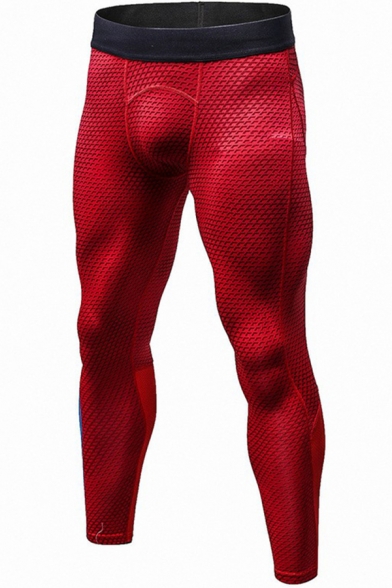 Cool Mens Pants 3D Geometric Print Stretch Quick-Dry Skinny Fitted 7/8 Length Sport Pants