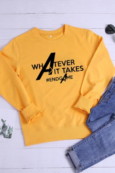 Retro Womens Pullover Sweatshirt Letter Whatever It Takes Endgame Print Cotton Long Sleeve Relaxed Fit Crew Neck Pullover Sweatshirt