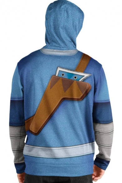 Mens Hooded Sweatshirt Unique Cosplay 3D Belt Pattern Anime The Last Air Bender Sokka Zipper Fly Long Sleeve Slim Fit Hooded Sweatshirt