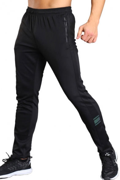 Chic Mens Pants Striped Hot-Stamping Invisible Zipper Vents Elastic Waist Ankle Length Slim Fit Tapered Sport Pants