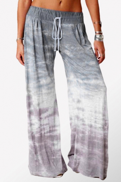 Casual Pants Tie Dye Pattern Drawstring Waist Elasticated Pants for Women