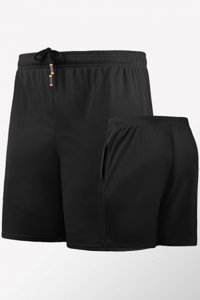 Retro Mens Shorts Solid Color Regular Fitted Drawstring Waist Quick-Dry Sport Shorts