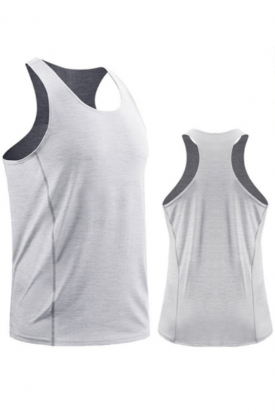 Retro Mens Tank Top Space Dye Racerback Topstitching Scoop Neck Sleeveless Slim Fitted Tank Top