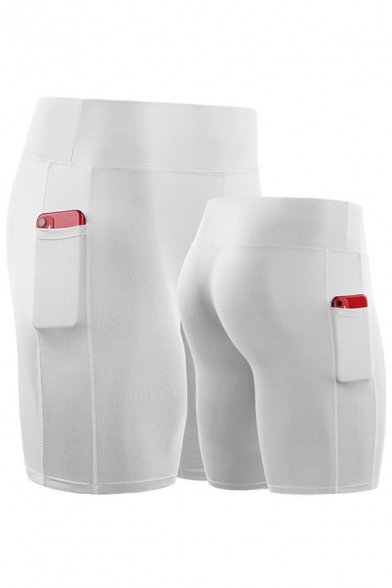 Cool Mens Shorts Solid Color Panel Side Pockets Quick-Dry Stretch Skinny Fitted Sport Shorts