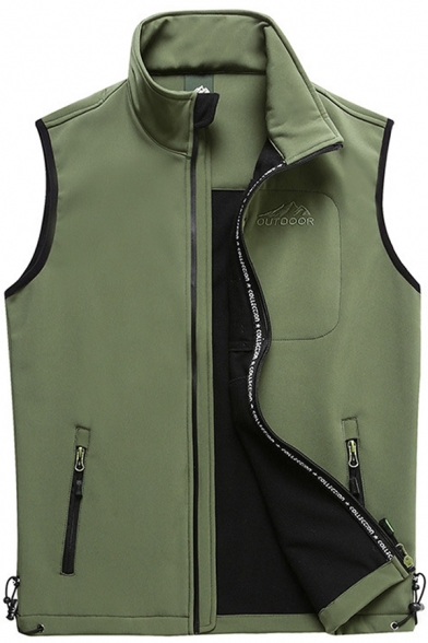 Men's Simple Plain Stand Collar Zip Up Sleeveless Sport Vest
