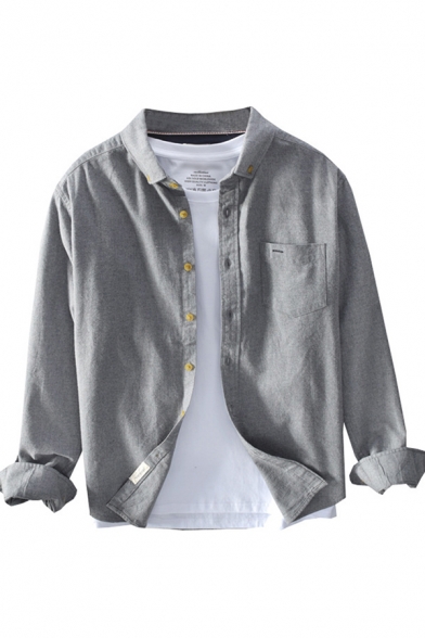 Mens Shirt Stylish Chest Pocket Brushed Cotton Long Sleeve Button down Collar Regular Fit Shirt