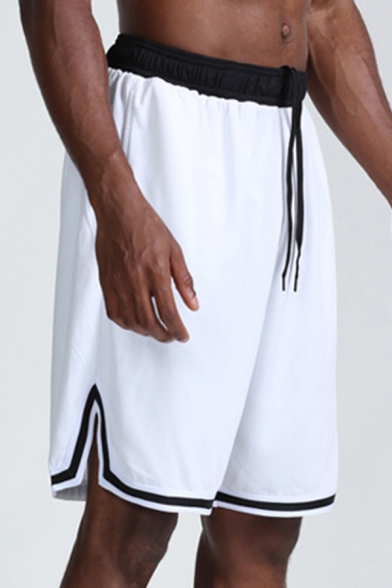 Mens Shorts Trendy Side Split Stripe-Hem Regular Fitted Drawstring Waist Knee-Length Sport Shorts