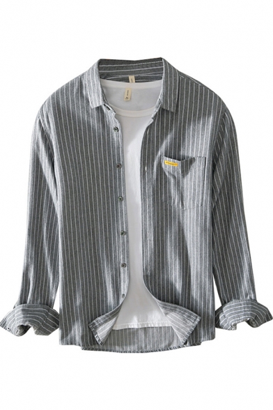 Novelty Mens Shirt Pinstripe Pattern Button up Spread Collar Long Sleeve Regular Fit Shirt with Chest Pocket