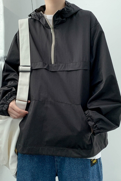 Retro Mens Cargo Sweatshirt Zipper Embellished Bungee-Style Drawstring Kangaroo Pocket Loose Fit Long Sleeve Hooded Sweatshirt