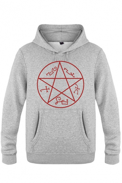 Womens Hoodie Casual Pentagram Print Kangaroo Pocket Drawstring Long Sleeve Regular Fitted Hooded Sweatshirt