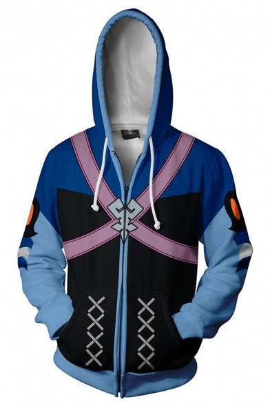 Mens Hooded Sweatshirt Creative Anime Aqua Zipper Fly Long Sleeve Slim Fit 3D Hooded Sweatshirt