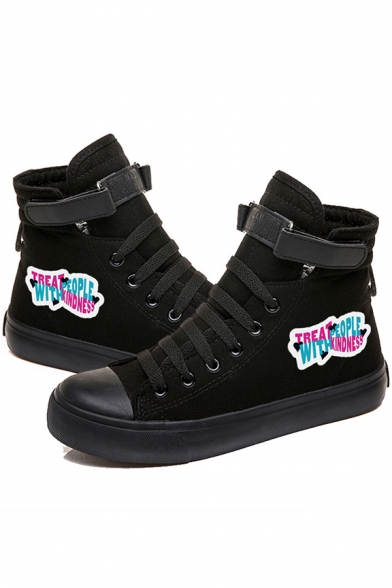 Fancy Shoes Letter Treat People with Kindness Pattern High-top Canvas Shoes in Black