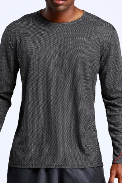 Mens T-Shirt Creative Piping Detail Air Mesh Long Sleeve Round Neck Slim Fitted Quick Dry Tee Top