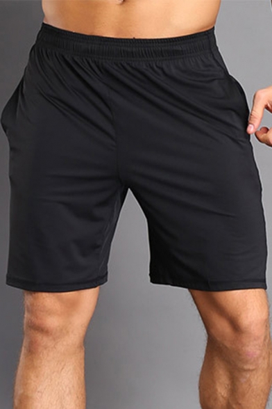 Basic Mens Shorts Air Mesh Patchwork Regular Fitted Drawstring Waist Knee-Length Sport Shorts with Pockets