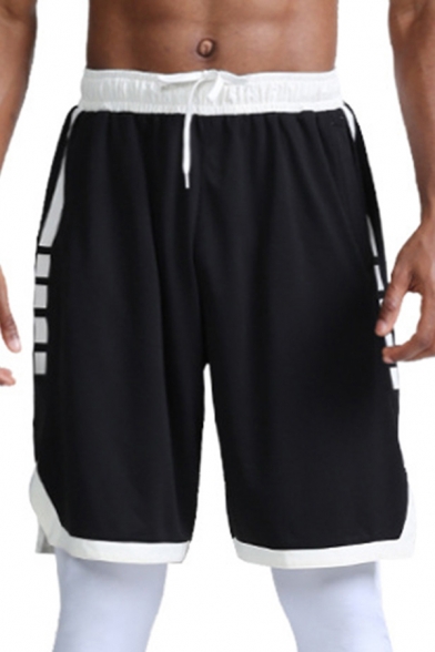 Cool Mens Shorts Contrast Trim Split Hem Regular Fitted Drawstring Waist Knee-Length Sport Shorts