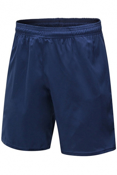 Cool Mens Shorts Solid Color Breathable Quick Dry Elastic Waist Regular Fitted Sport Shorts