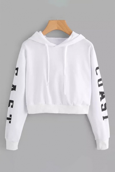 Fashion Floral Letter Pattern Long Sleeve Leisure Sports Cropped Hoodie