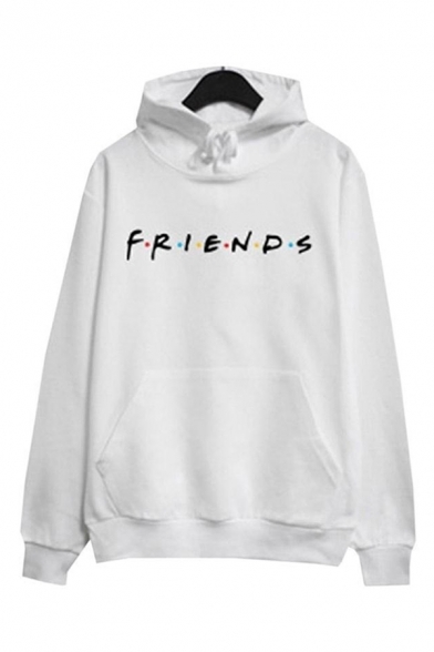 Leisure Fashion Long Sleeve Drawstring Letter FRIENDS Printed Relaxed Fit Hoodie for Girls