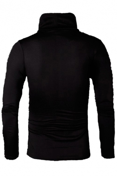 Mens Sweater Creative Solid Color Turtle Neck Long Sleeve Slim Fitted Thickened Sweater
