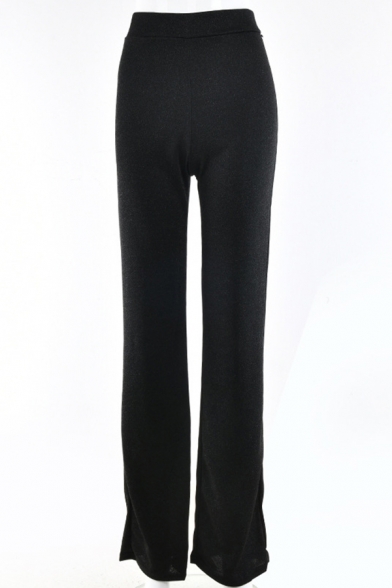 Basic Womens Pants Bright Silk High Elastic Waist Full Length Slim Fit Straight Relaxed Pants