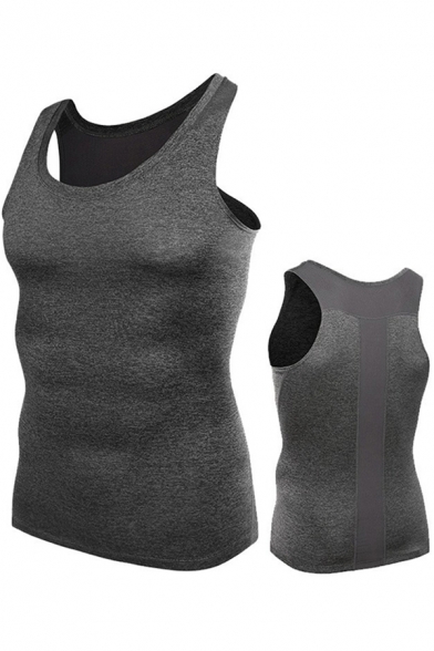 Cool Mens Tank Top Plain Air Mesh Scoop Neck Sleeveless Skinny Fitted Quick-Dry Tank Top