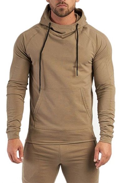 Mens Co-ords Chic Solid Color Drawstring Kangaroo Pocket Slim Fitted Long Sleeve Sweatshirt Long Tapered Pants Jogger Co-ords