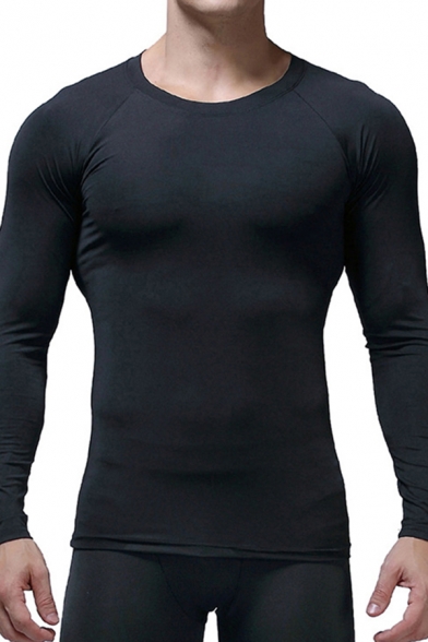 Mens Tee Top Stylish Plain Quick Dry Crew Neck Long Sleeve Skinny Fitted Compression T-Shirt