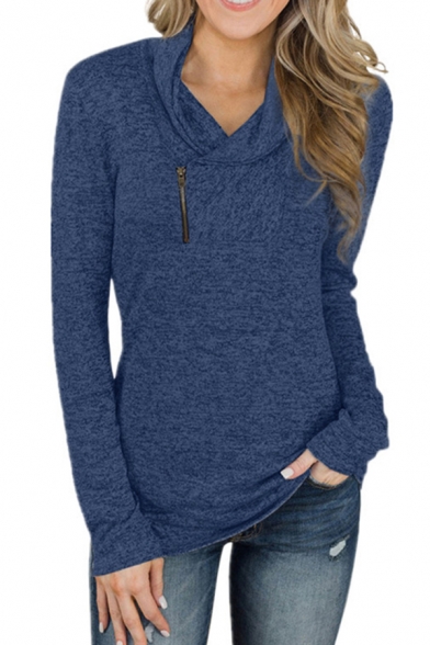 All-Match Women's Hoodie Zip Collar Space Dye Printed Long Sleeves Fitted Hooded Sweatshirt