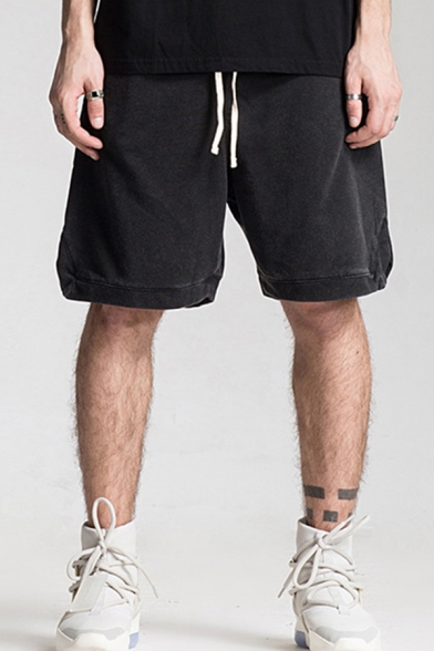 Basic Shorts Solid Color Drawstring Low Waist Relaxed Fit Shorts for Men