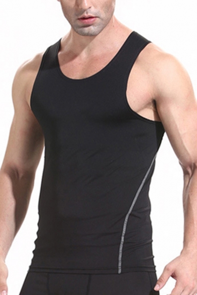 Classic Mens Tank Top Flatlock Stitching Quick-Dry Skinny Fitted Sleeveless Scoop Neck Tank Top