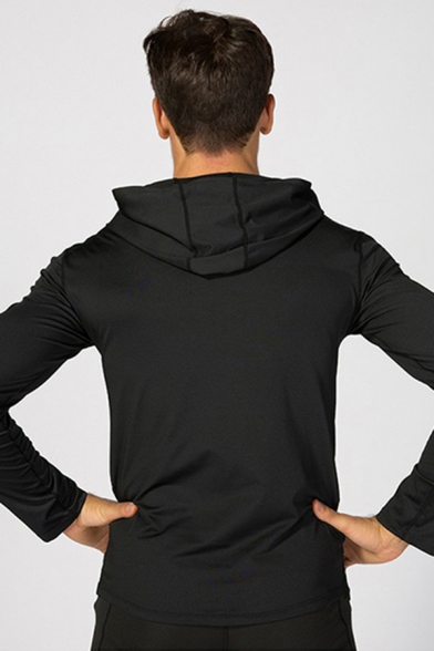 Cool Mens Sweatshirt Solid Color Breathable Drawstring Slim Fitted Long Sleeve Hoodie