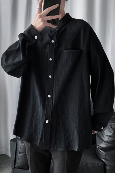Macondoo Mens Long Sleeve Stand Collar Tops Print Button Front Shirts 