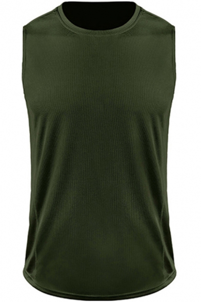 Mens Tank Top Creative Solid Color Round Neck Sleeveless Skinny Fitted Quick-Dry Tank Top