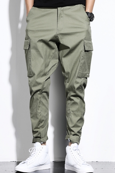 New Arrival Solid Color Drawstring Waist Casual Chino Pants Cargo Pants with Side Pocket for Men