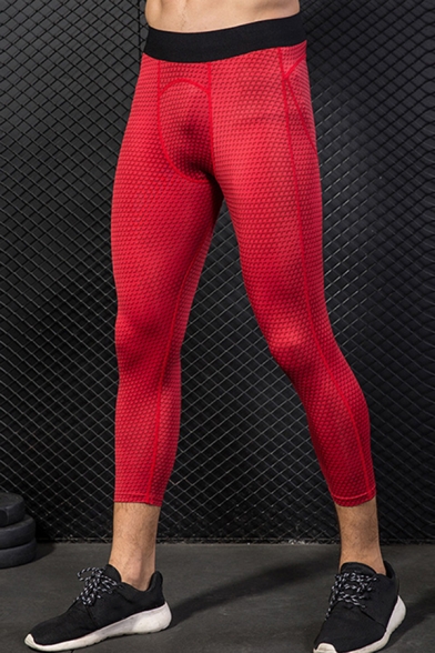 Basic Mens Pants Allover Abstract Geometric Pattern Flatlock Seam Elastic Waist Capri Skinny Fitted Quick-Dry Sport Pants